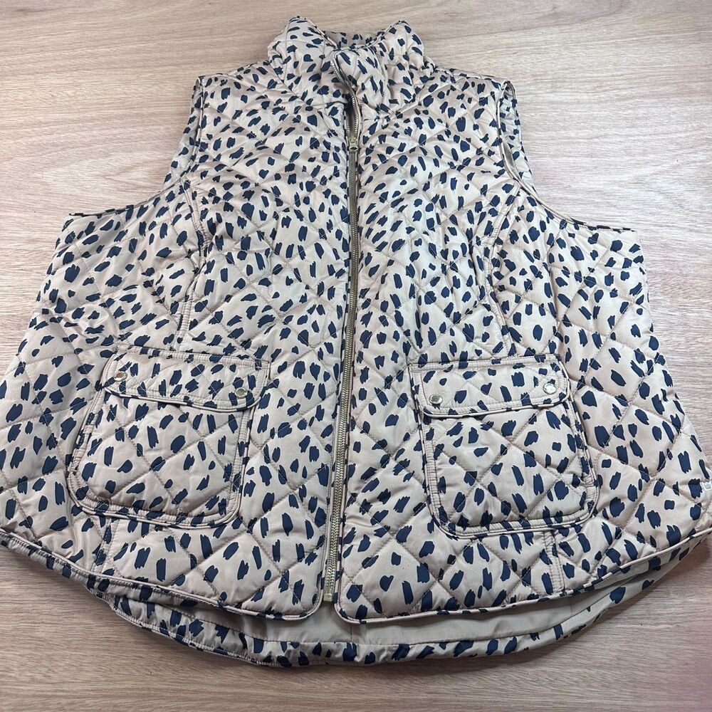 Crown & Ivy 3X Quilted Leopard Print Puffer Vest Tan Black Plus Size